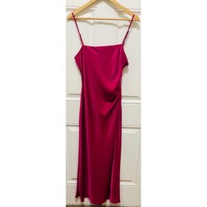 House of Harlow 1960 Slip Dress Ruched Side Slit Midi Dress Fuchsia L‎